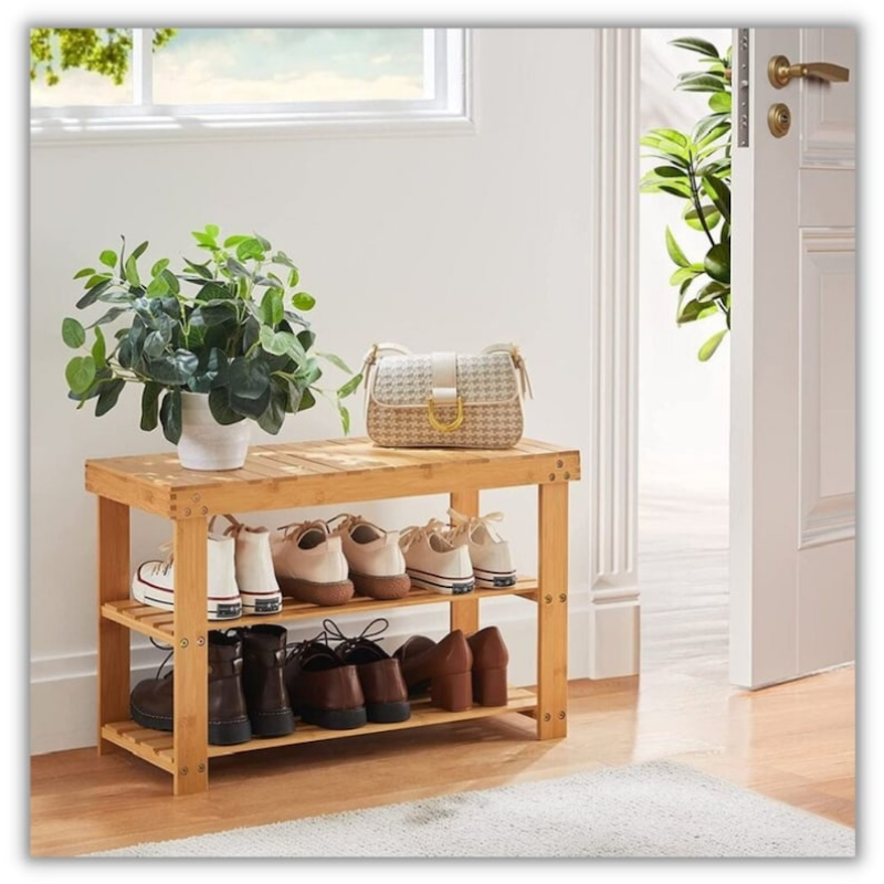 12 Pair Stackable Shoe Rack, Entryway Bench With Shoe Storage