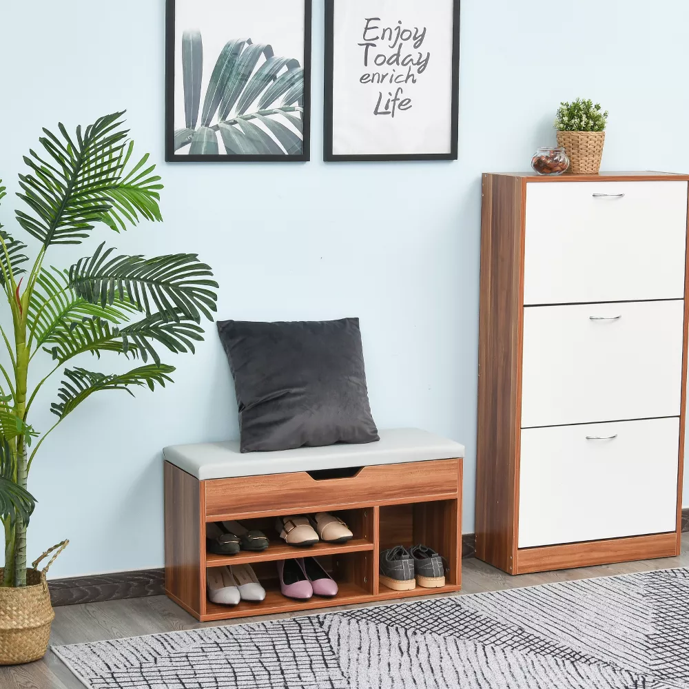 Shoe Rack Bench, Storage Organizer with Padded Cushion