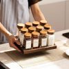 5pcs 120ml Wholesale Acacia Wood Cover Square Glass Jars for Herb & Spice
