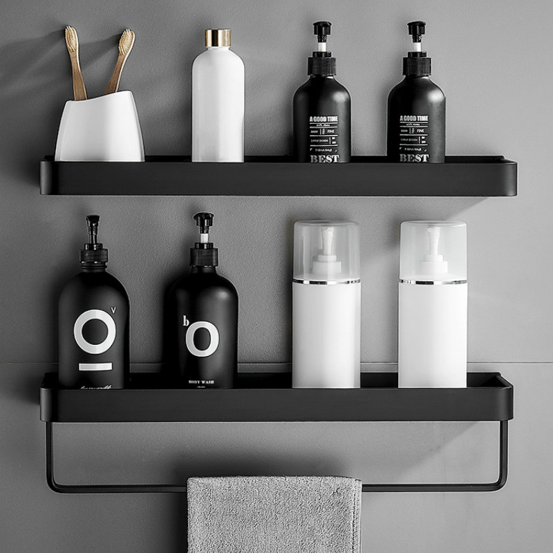Bathroom 50cm Black Aluminum Shelf No Drill Organizer Shower Storage Rack