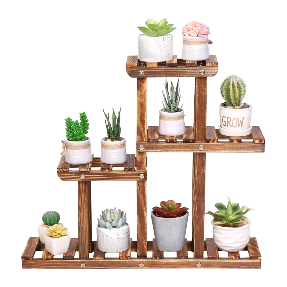 Carbonized Wood Plant Stand Multi Tier Succulent Rack