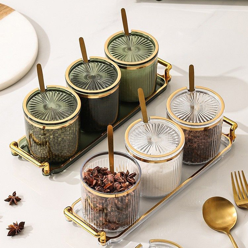 3pcs Creative Gold-plated Striped Spice Jar