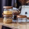 300ml 10oz Acacia Wood Lid Clear Storage Glass Jars