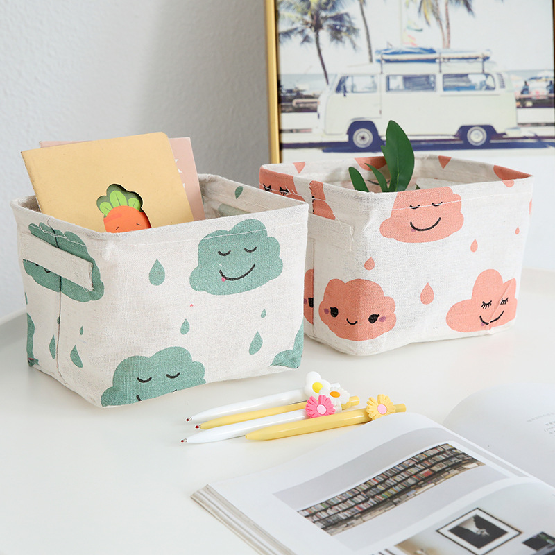 Set Of 2 Linen Desktop Storage Box
