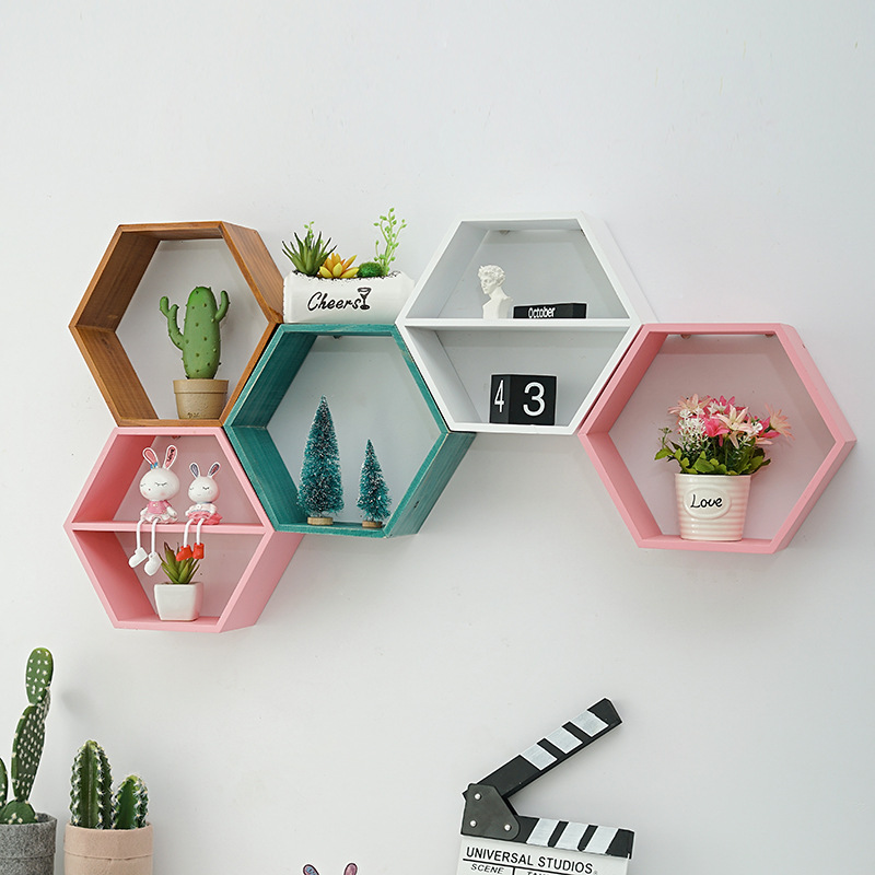 Nordic Style Wooden Decor Wall Mount Hexagonal Frame