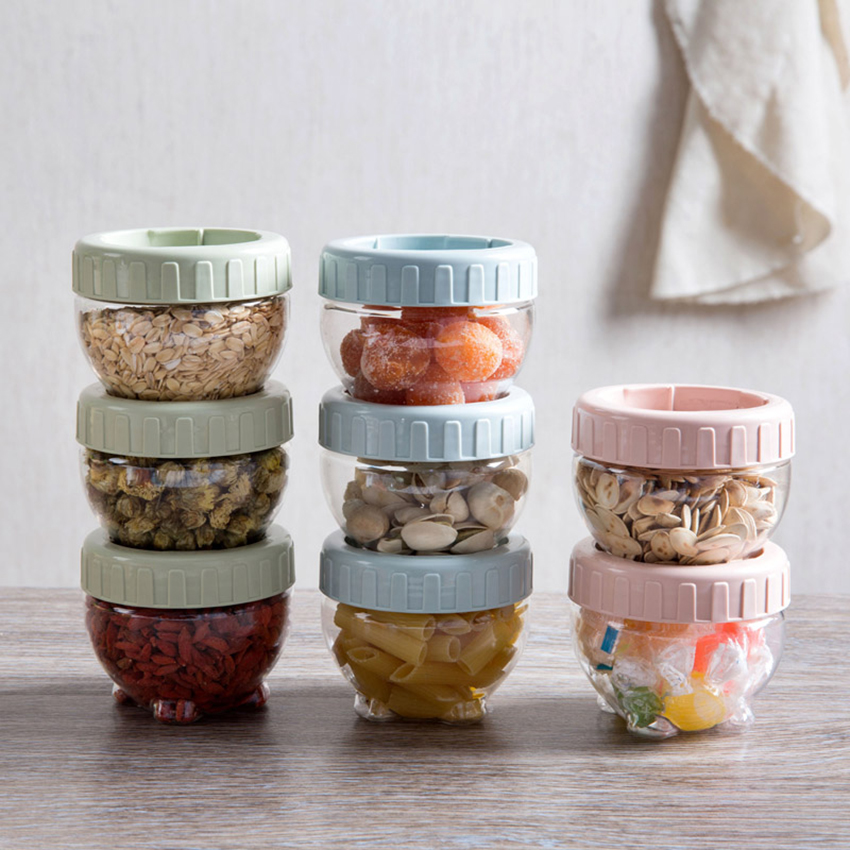 3PCS Green Plastic Sealed Cans Food Storage Jar