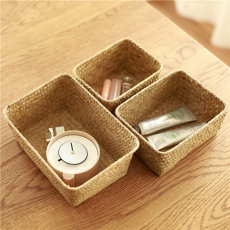 Woven Seagrass Storage Baskets, Straw Rattan Basket