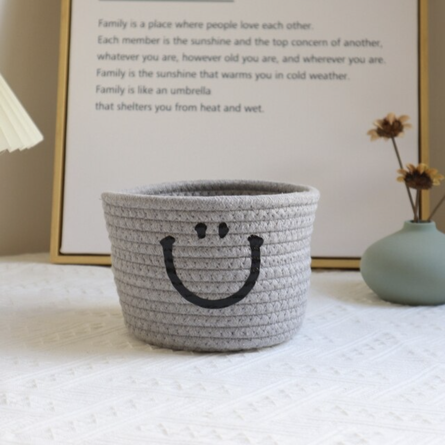 Kawaii Smiley Cotton Rope Woven Storage Basket