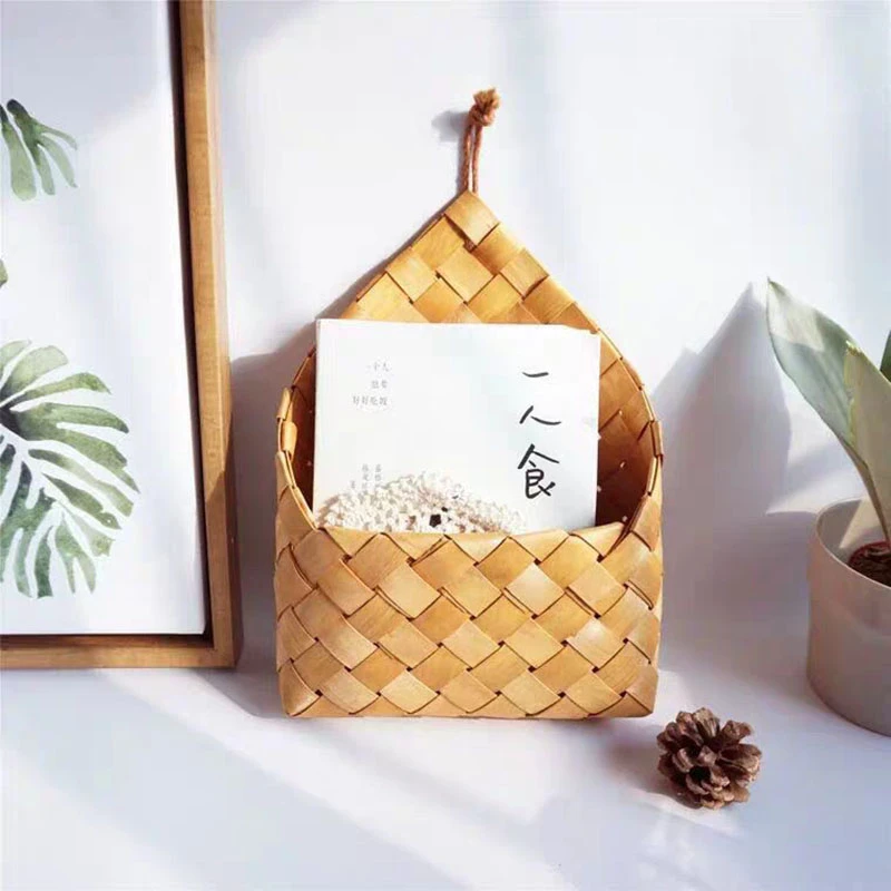 Natural Wood Woven Hanging Basket