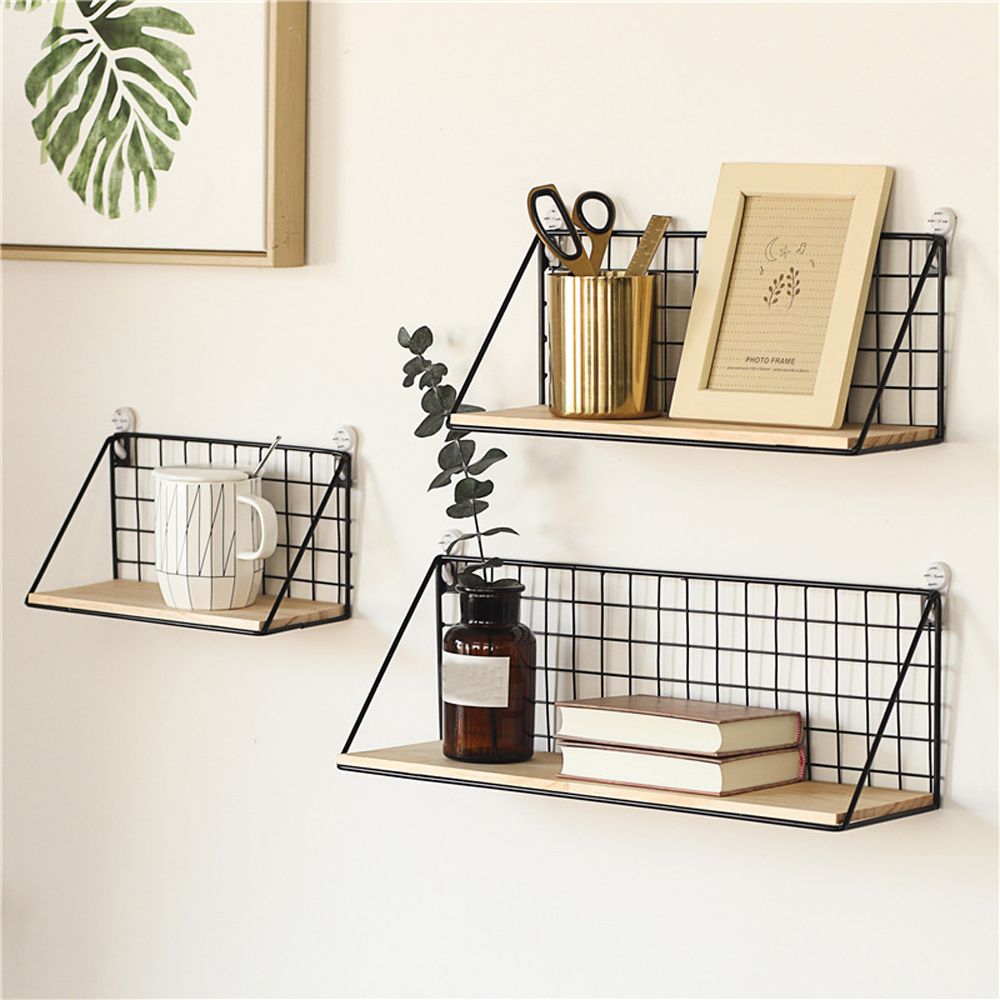 Wooden Iron Wall Shelf Home Decor