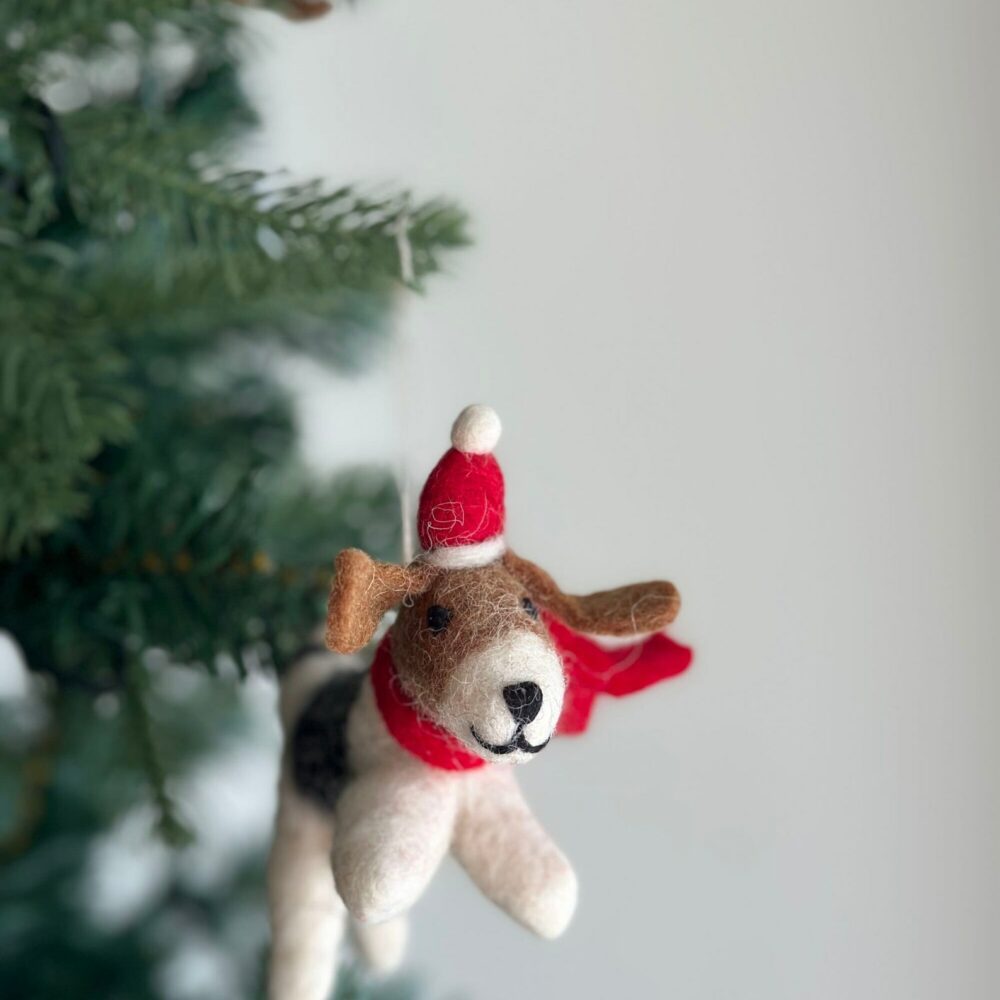 Felt Beagle Dog with Christmas Hat Ornament, Felt Jack Russell Terrier Ornament & Keychain