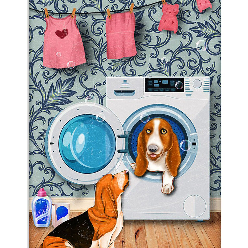 Basset Hound Dog Funny Dog In Washing Machine Miniature Basset Hound Puppies Lover Poster