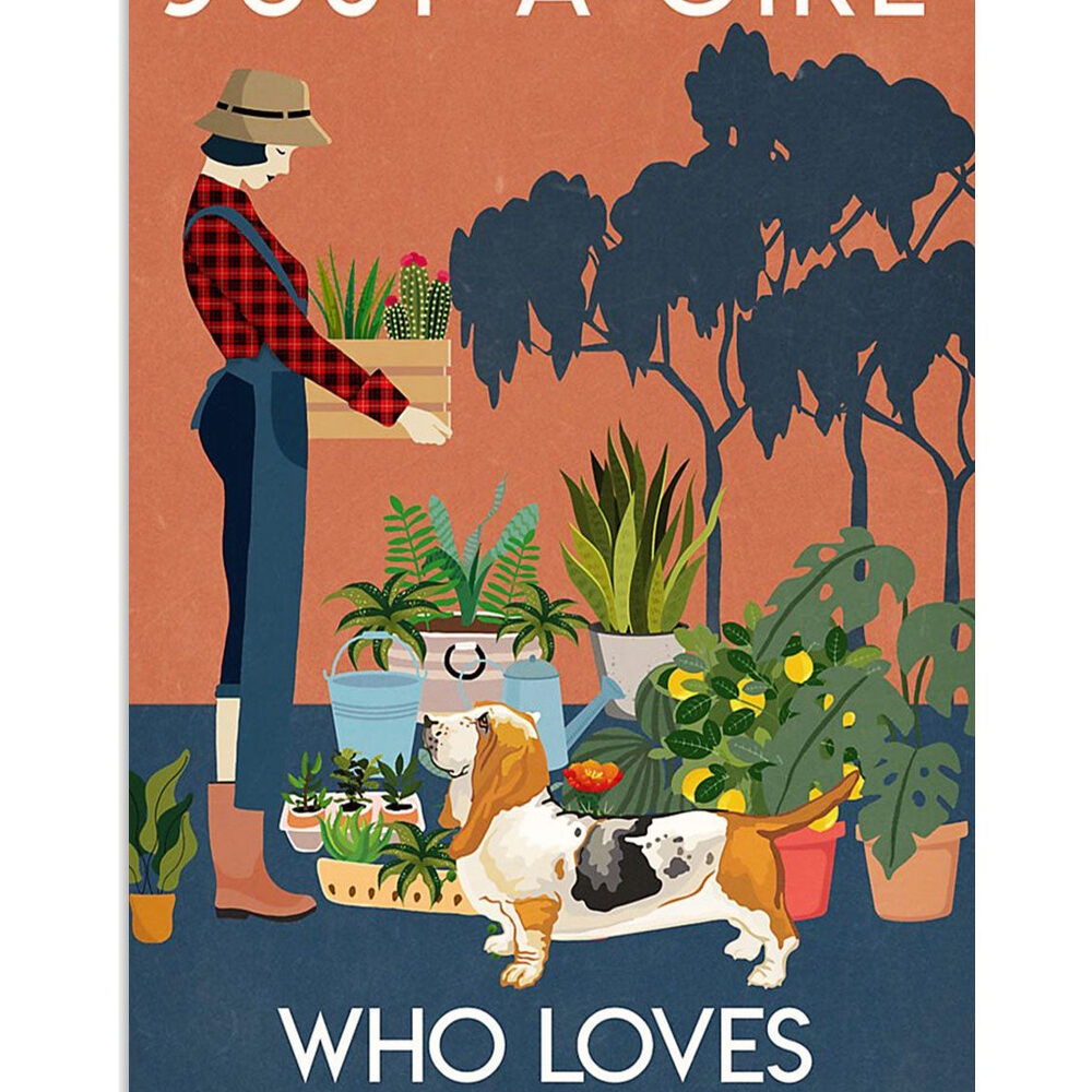 Basset Hound Dog Girl Loves Dogs And Gardening Miniature Basset Hound Puppies Lover Poster