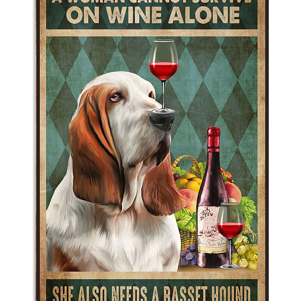 Basset Hound Dog Woman Loves Dog And Wine Miniature Basset Hound Puppies Lover Poster