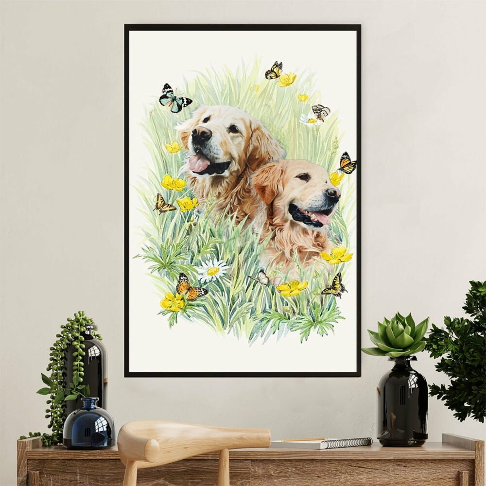 Golden Retriever Poster | Dog & Butterflies | Wall Art Gift for Dog Puppies Lover