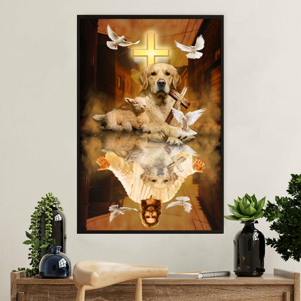 Golden Retriever Poster | Dog Reflection Jesus | Wall Art Gift for Dog Puppies Lover