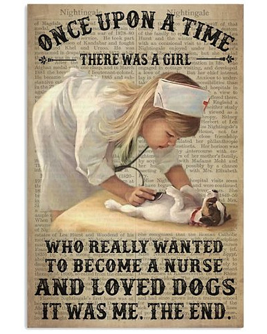 Little Girl Nurse And Dog|  Poster Wall Art Home Decor